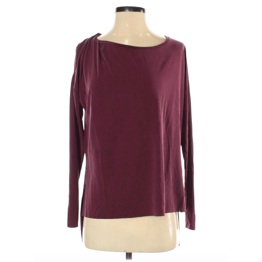 ZARA W/B Collection Cupro Blouse Top Long Sleeve Maroon Women Size S NWT